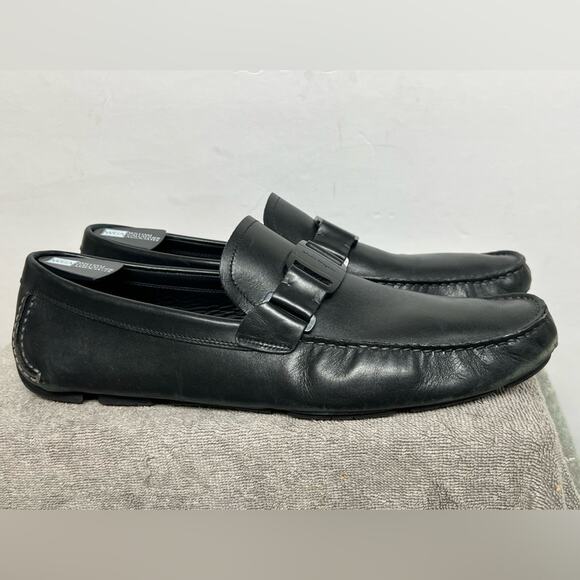 Salvatore Ferragamo Sardegna Driver Loafers Men Black Leather Shoes Size 13 D - Picture 2 of 11